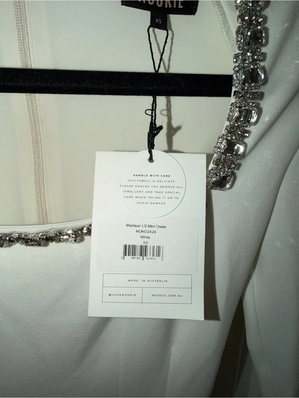 Nookie White Long-Sleeve Mini Dress with Embellished Square Neckline Size XS - Picture 6 of 9